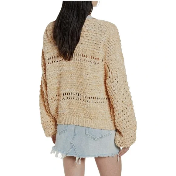 Free People Coconut Open Knit V-Neck Sweater in Sandy Combo Crop Slouchy Chunky - Picture 2 of 9